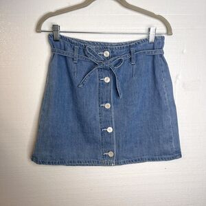PacSun Light Wash Button Front Belted A Line Blue Jean Denim Skirt size 27